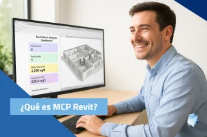 Arquitecto usando MCP Revit para analizar habitaciones con un dashboard 3D en pantalla